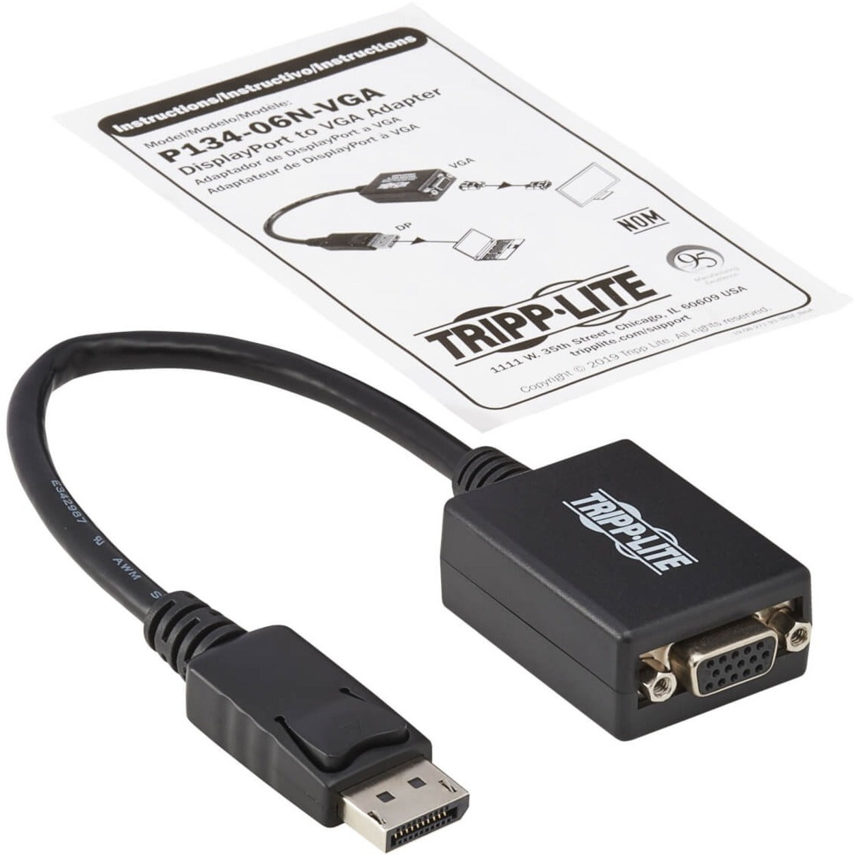 Tripp Lite P134-06N-VGA-BP Displayport/VGA Video Cable Active 6" 50-Pack トリップライト P134-06N-VGA-BP ディスプレイポート/VGA ビデオケーブル、アクティブ、6インチ、50-パック