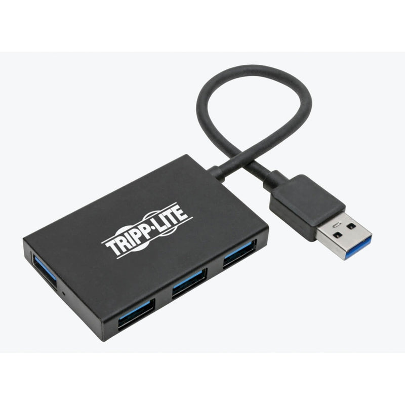 Tripp Lite 4-port USB 3.0 hub with built-in cable shown against white background