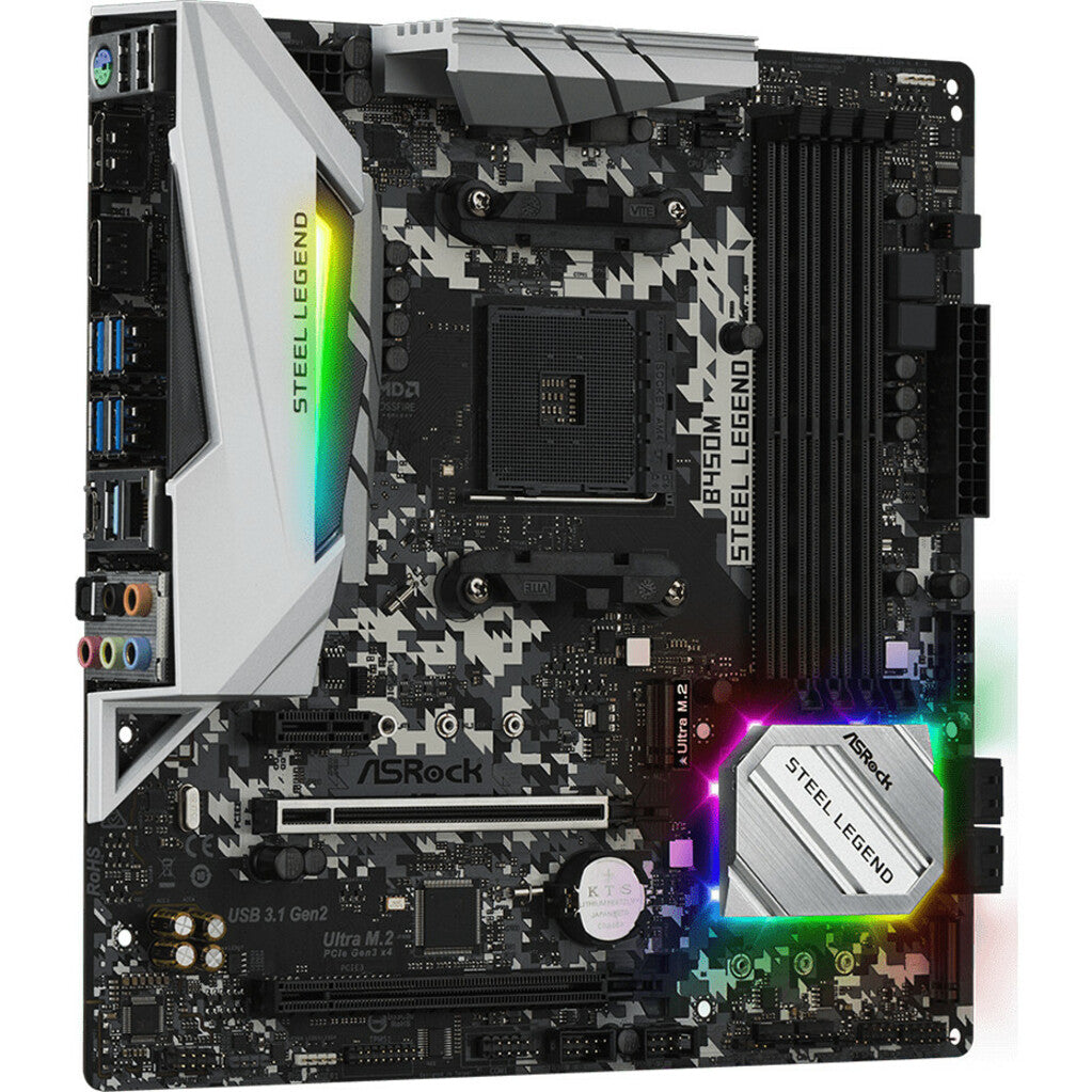 ASRock B450M STEEL LEGEND AMD AM4 MATX MB, Micro ATX Desktop Motherboard with Ryzen Processor Support