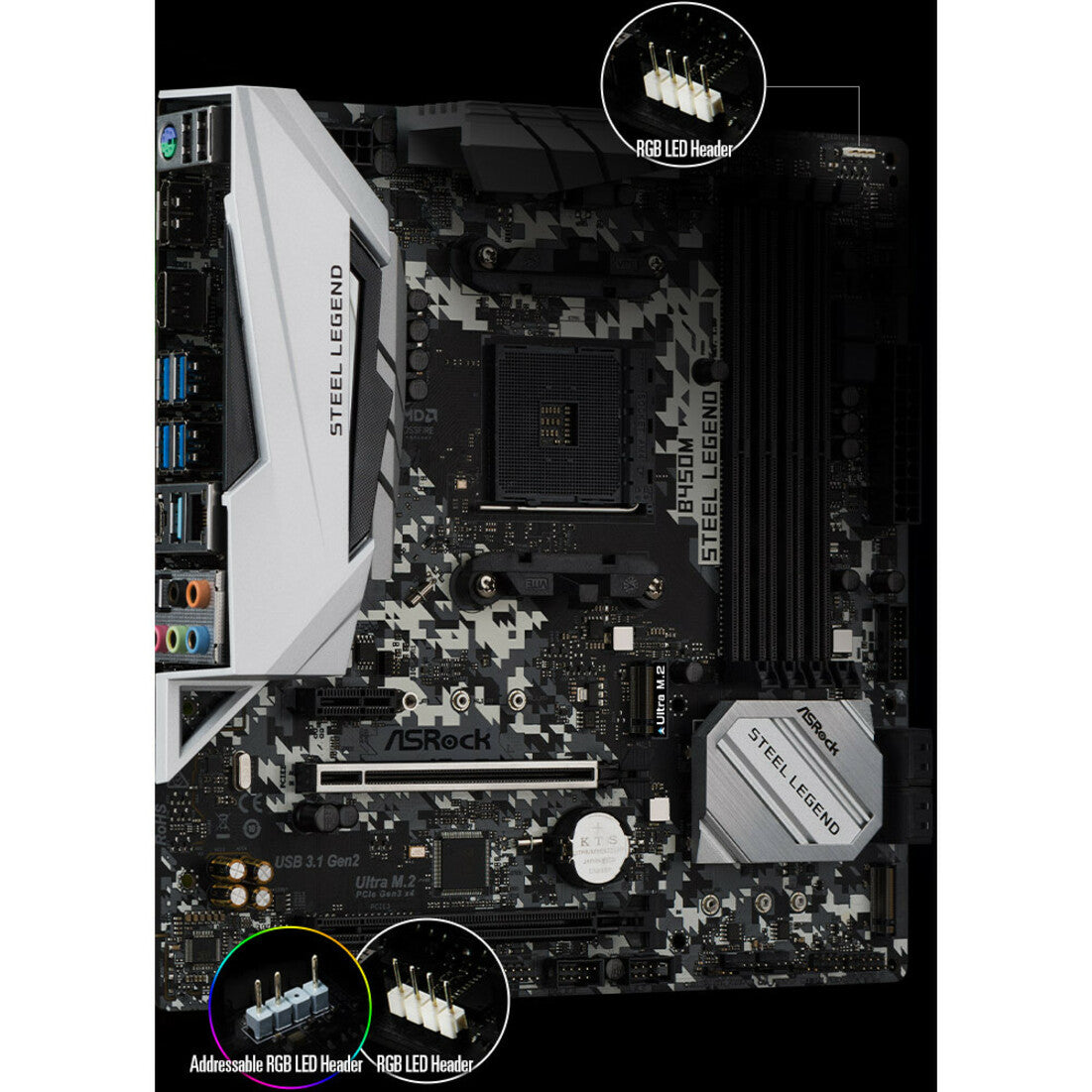 ASRock B450M STEEL LEGEND AMD AM4 MATX MB, Micro ATX Desktop Motherboard with Ryzen Processor Support