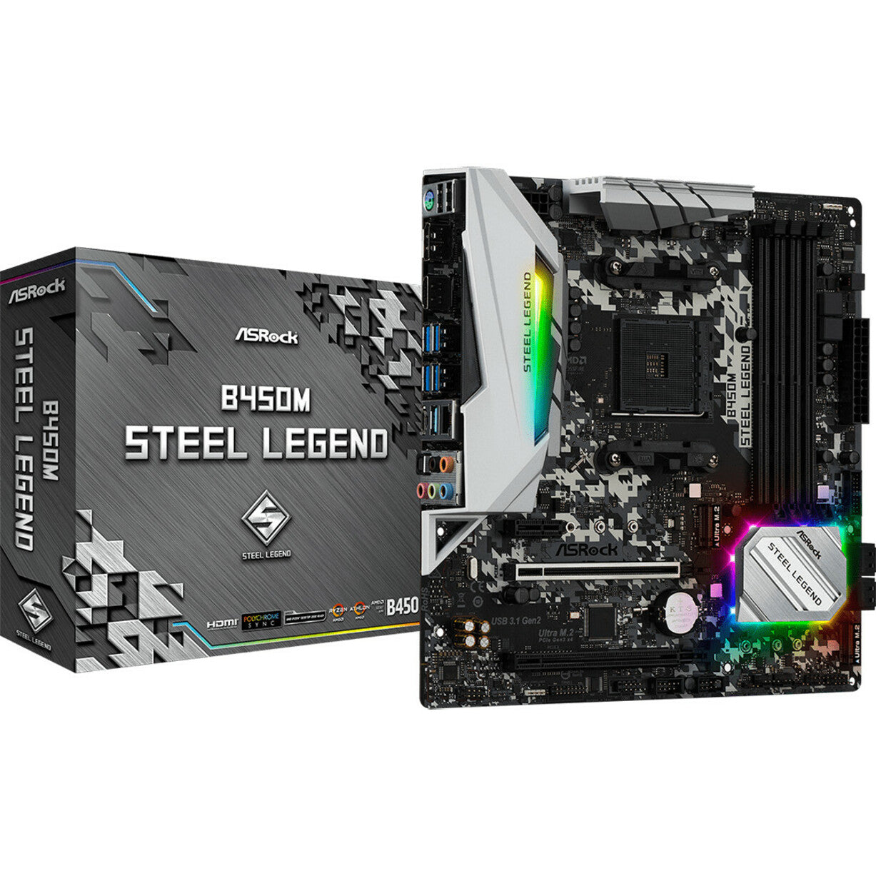 ASRock B450M STEEL LEGEND AMD AM4 MATX MB, Micro ATX Desktop Motherboard with Ryzen Processor Support