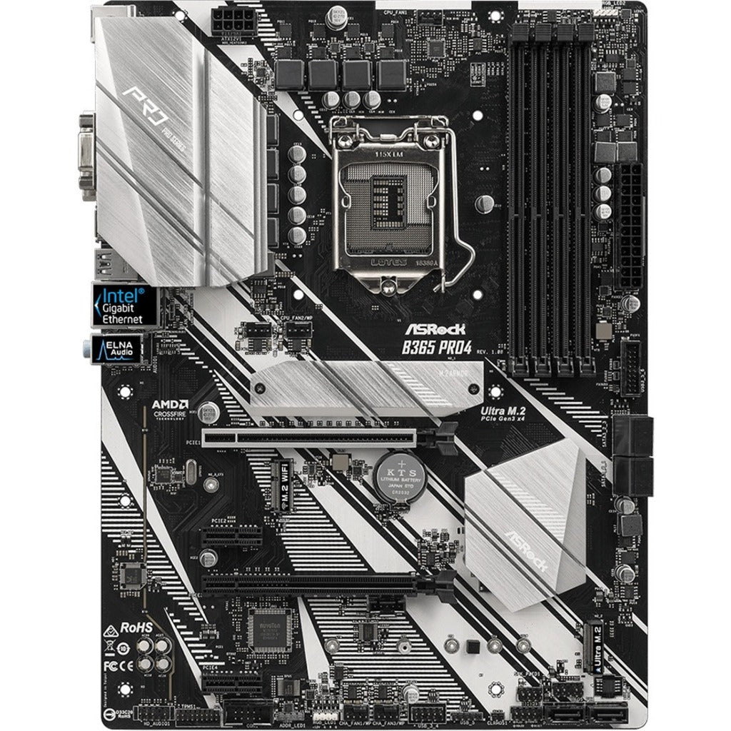 ASRock LGA1151 ATX M/B B365 PRO4 Desktop Motherboard, Intel Chipset, Core i5/i9/i7/i3/Celeron/Pentium Processor Supported, 64GB Maximum Memory, Gigabit Ethernet, HDMI/VGA/DVI, USB 3.1, 7.1 Audio Channels