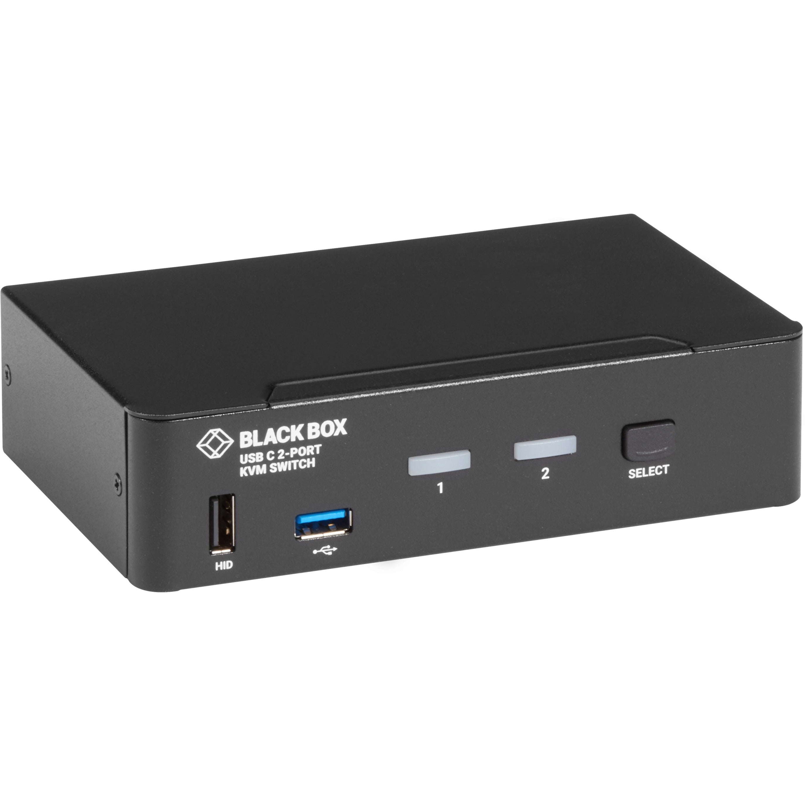 Black Box KVMC4K-2P USB-C 4K KVM Switch 2-Port Maximum Video Resolution 3840 x 2160 2 Year Warranty TAA Compliant Noir Boîte KVMC4K-2P USB-C 4K commutateur KVM 2 ports résolution vidéo maximale 3840 x 2160 garantie de 2 ans conforme à la TAA