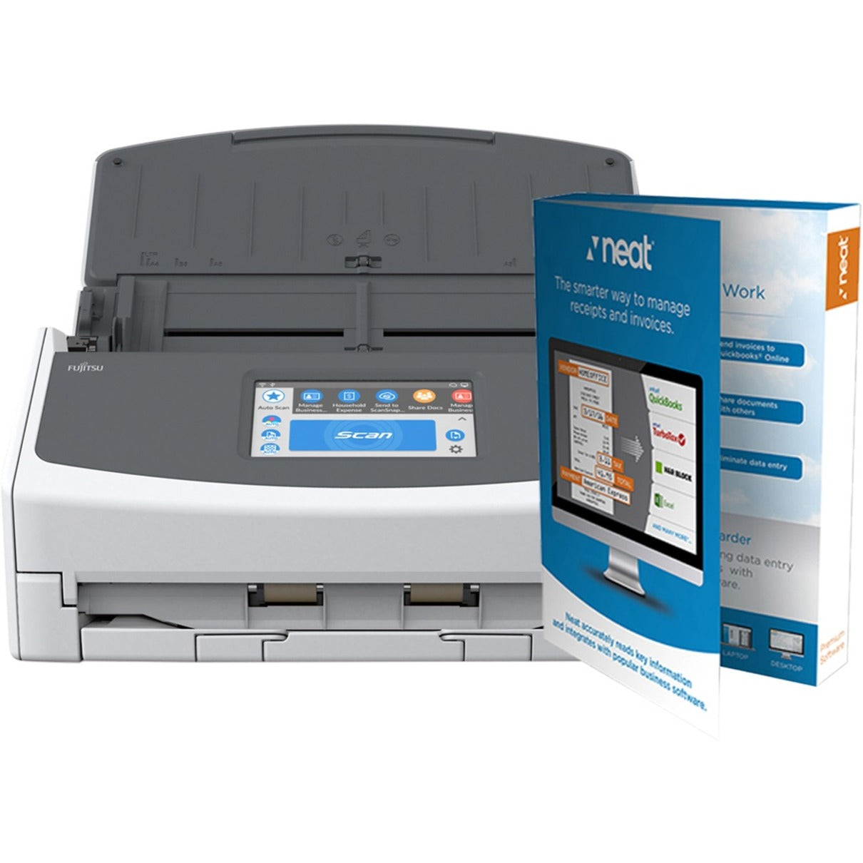 Fujitsu CG01000-294901 ScanSnap iX1500 bundled with Neat, Sheetfed Scanner, A3/A4/B4/A8 Media Size, Grayscale/Color/Monochrome Scan Color, 50 Sheets ADF Capacity, 600 dpi Optical Resolution, 30 ppm Maximum Scan Speed