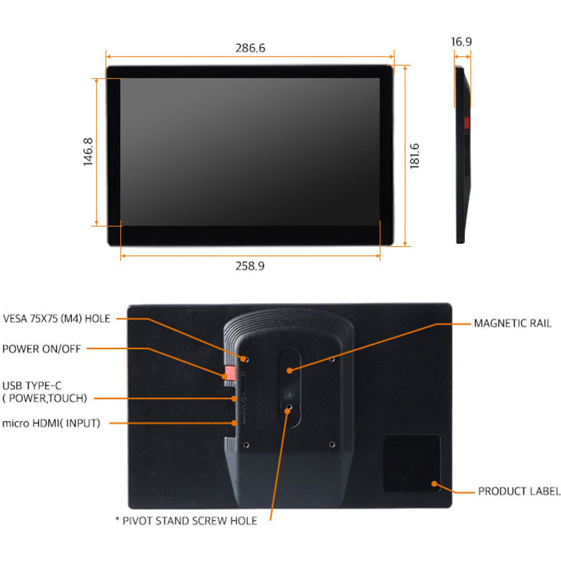 DoubleSight Displays DS-12HT Smart HD LCD Touch Monitor HDMI, 12.1" Lightweight and Portable, 1366x768 Resolution, USB Input, 3 Year Warranty