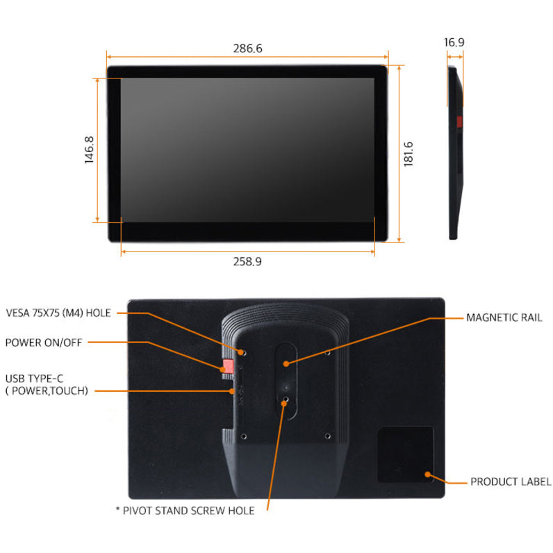 DoubleSight Displays DS-12UT Smart USB Monitor with Touch Screen, 12" Portable, 1366x768 Resolution, USB Power