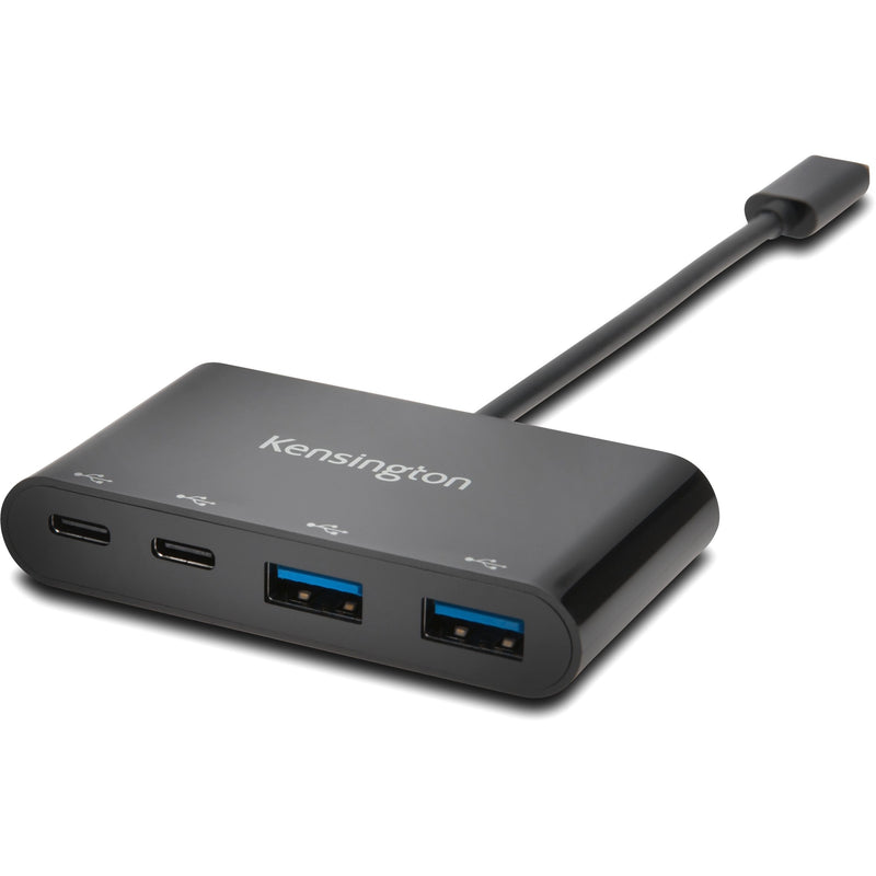 Angled view of Kensington CH1000 USB-C hub emphasizing its slim profile and port arrangement