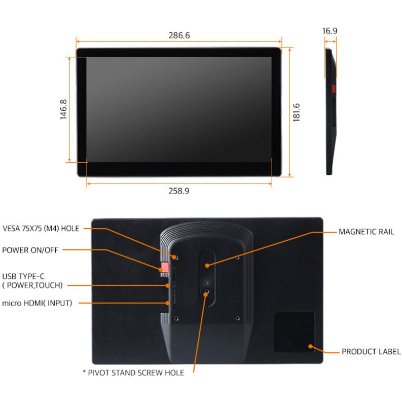 DoubleSight Displays DS-12H 12" HD LCD Monitor, HDMI, Lightweight and Portable, 3 Year Warranty