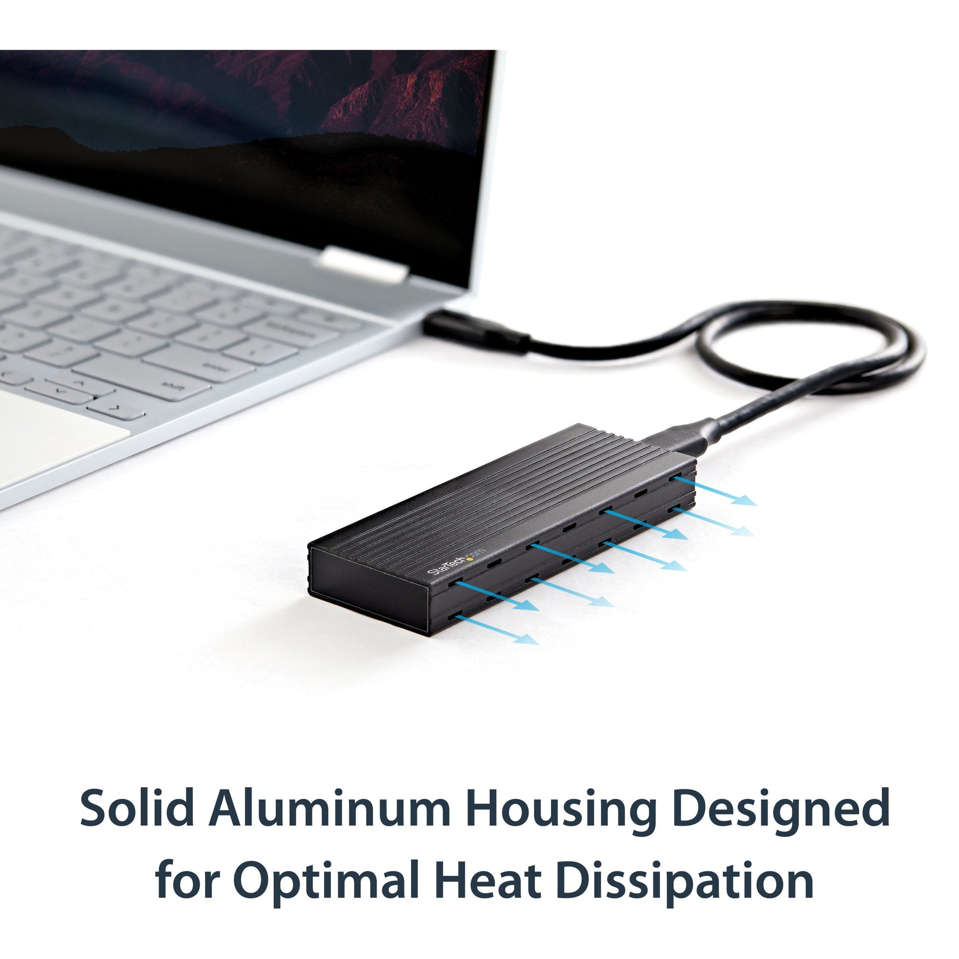 Diagram showing thermal management system with blue airflow indicators connected to laptop-alternate-image3