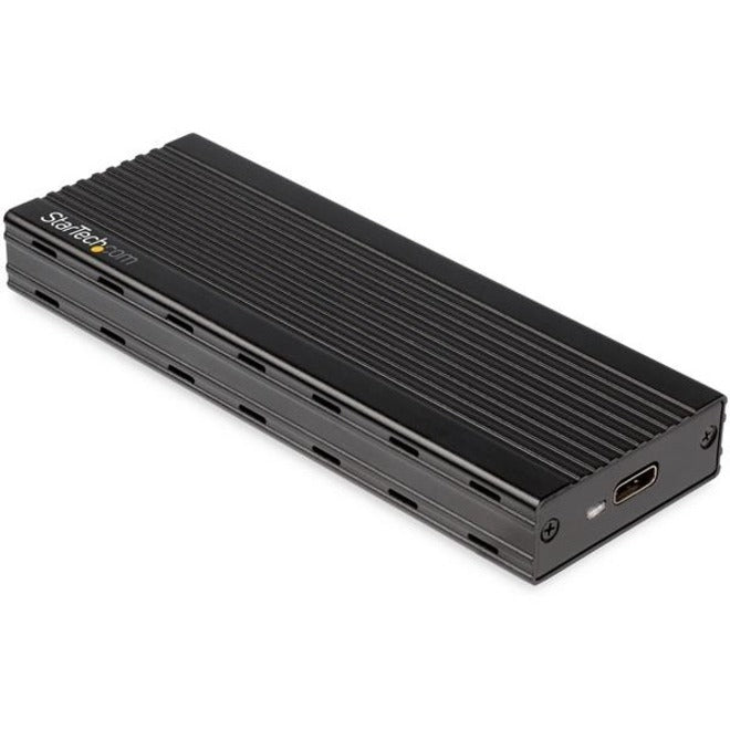 Front view of StarTech.com M.2 NVMe SSD enclosure in black aluminum-alternate-image1