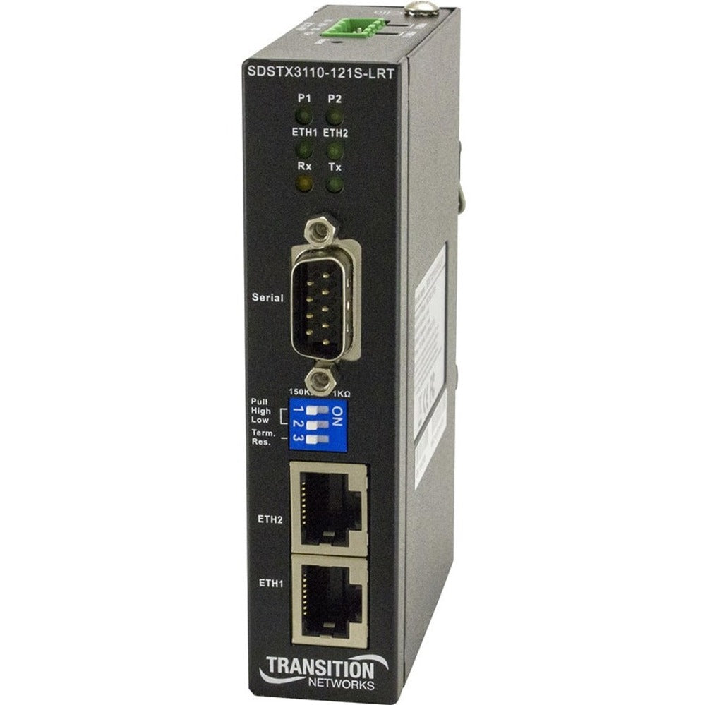 Transition Networks SDSTX3110-121S-LRT Hardened Slim Serial Device Server, 2 10/100B-TX, RS232/422/485DB9 to Ethernet