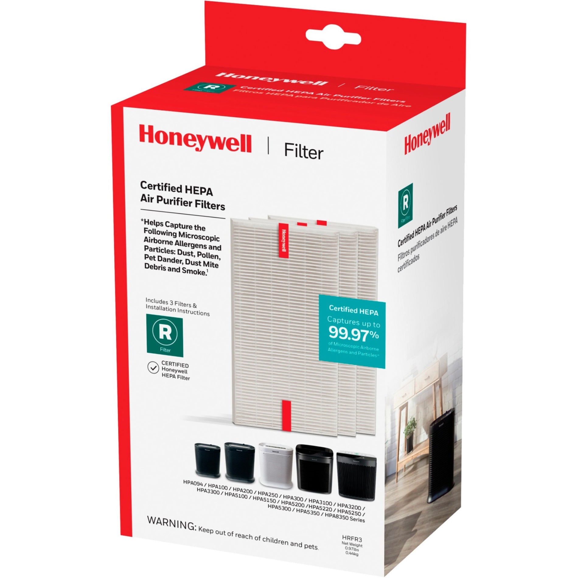 Honeywell HRF-R3 HEPA Air Purifier R Filter, Removes Pollen, Dust Mites, Bacteria, Mold Spores, Pet Dander, Smoke, and Dust