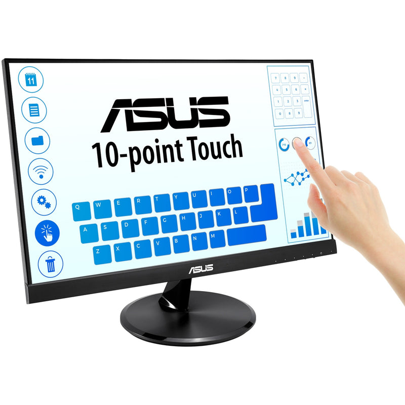 Side view of ASUS VT229H monitor showing slim profile and touch interaction