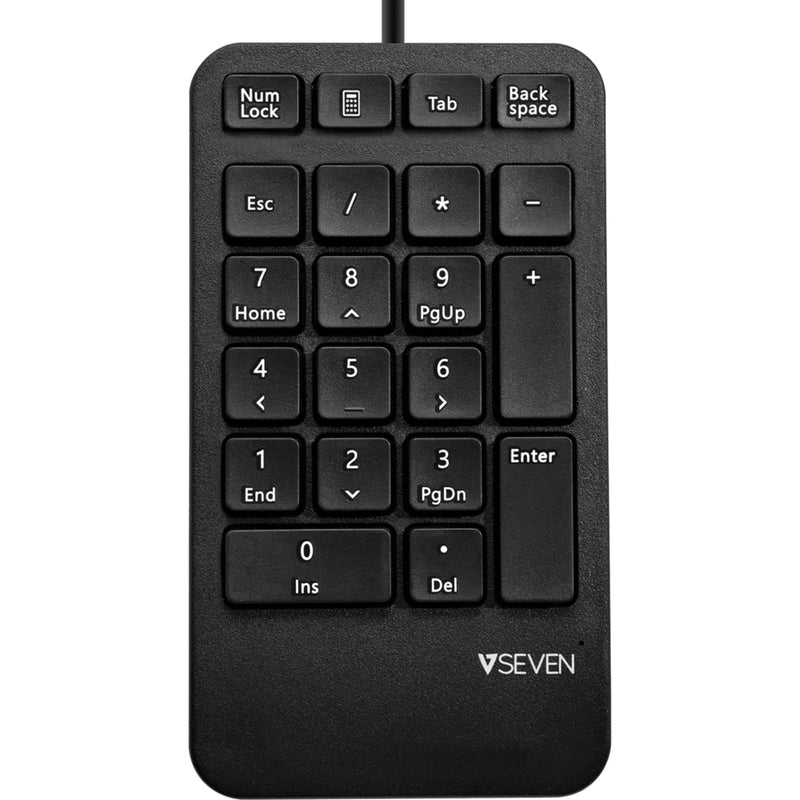 Straight-on view of V7 KP400-1N USB keypad highlighting its compact design and key layout