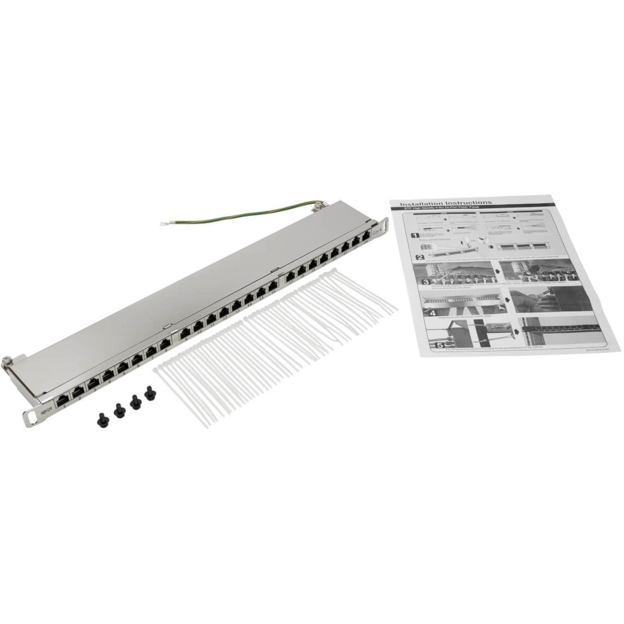 Installation components and documentation showing TAA compliance for the Cat6 patch panel-alternate-image6