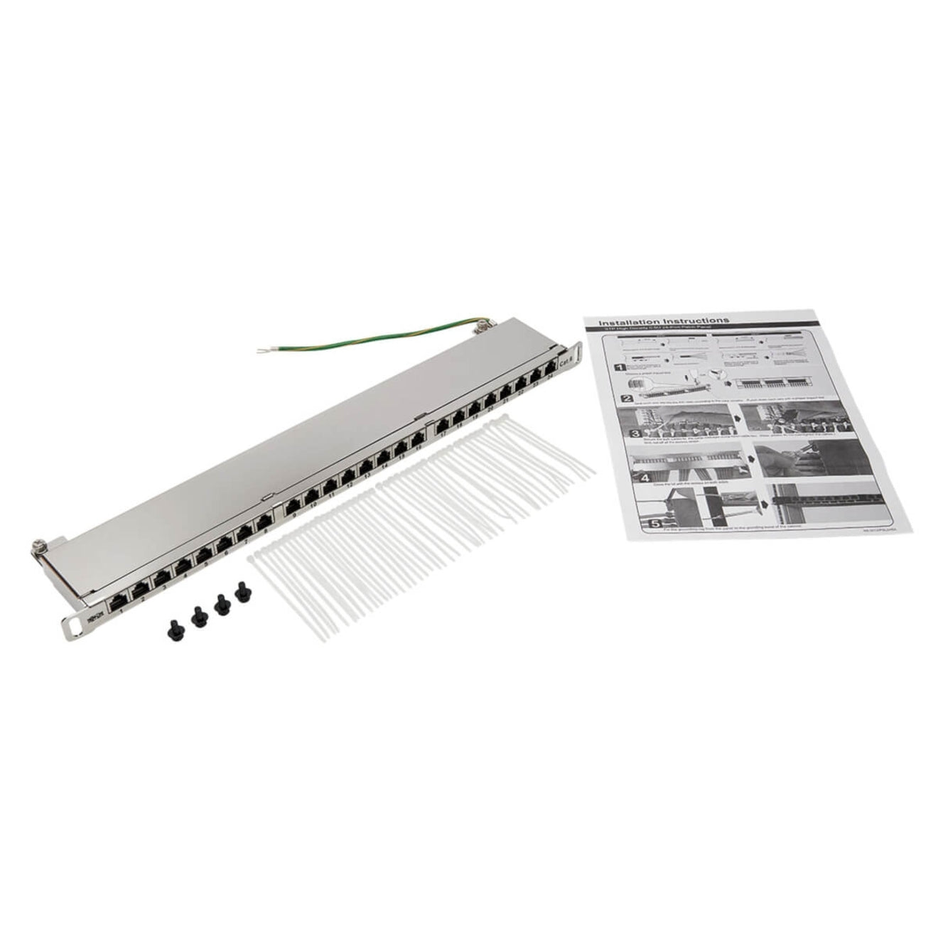 Complete package contents including patch panel, mounting hardware, cable ties, and installation guide-alternate-image5