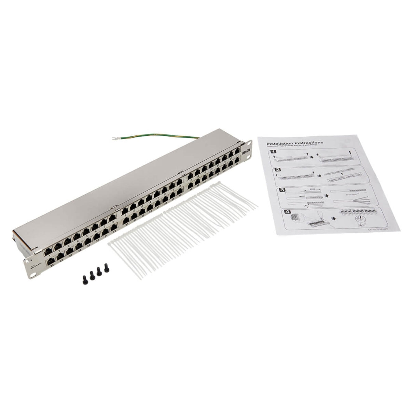 Complete package contents of Tripp Lite patch panel including accessories and installation guide-alternate-image5