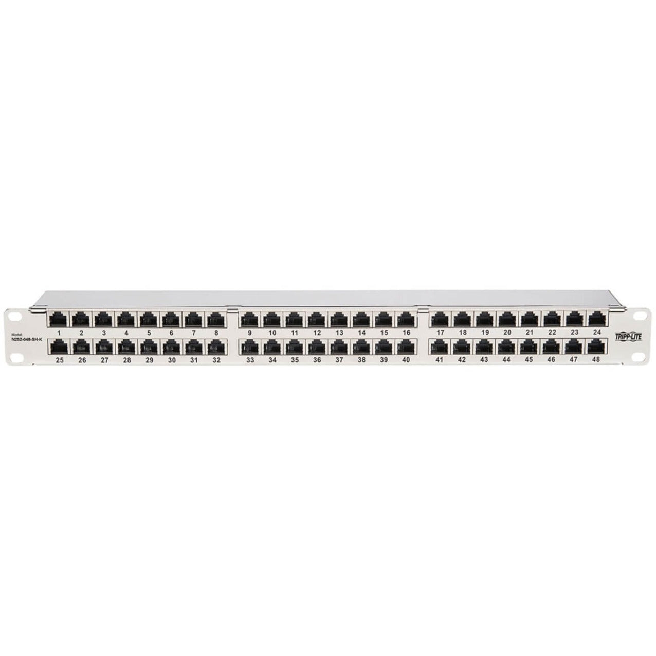 Tripp Lite N252-048-SH-K Shielded Cat6 Network Patch Panel, 48 RJ45 Ports, 1U Rack-Mountable, TAA Compliant, Organizes High-Density Cabling, Silver - N252-048-SH-K (Lifetime Warranty)