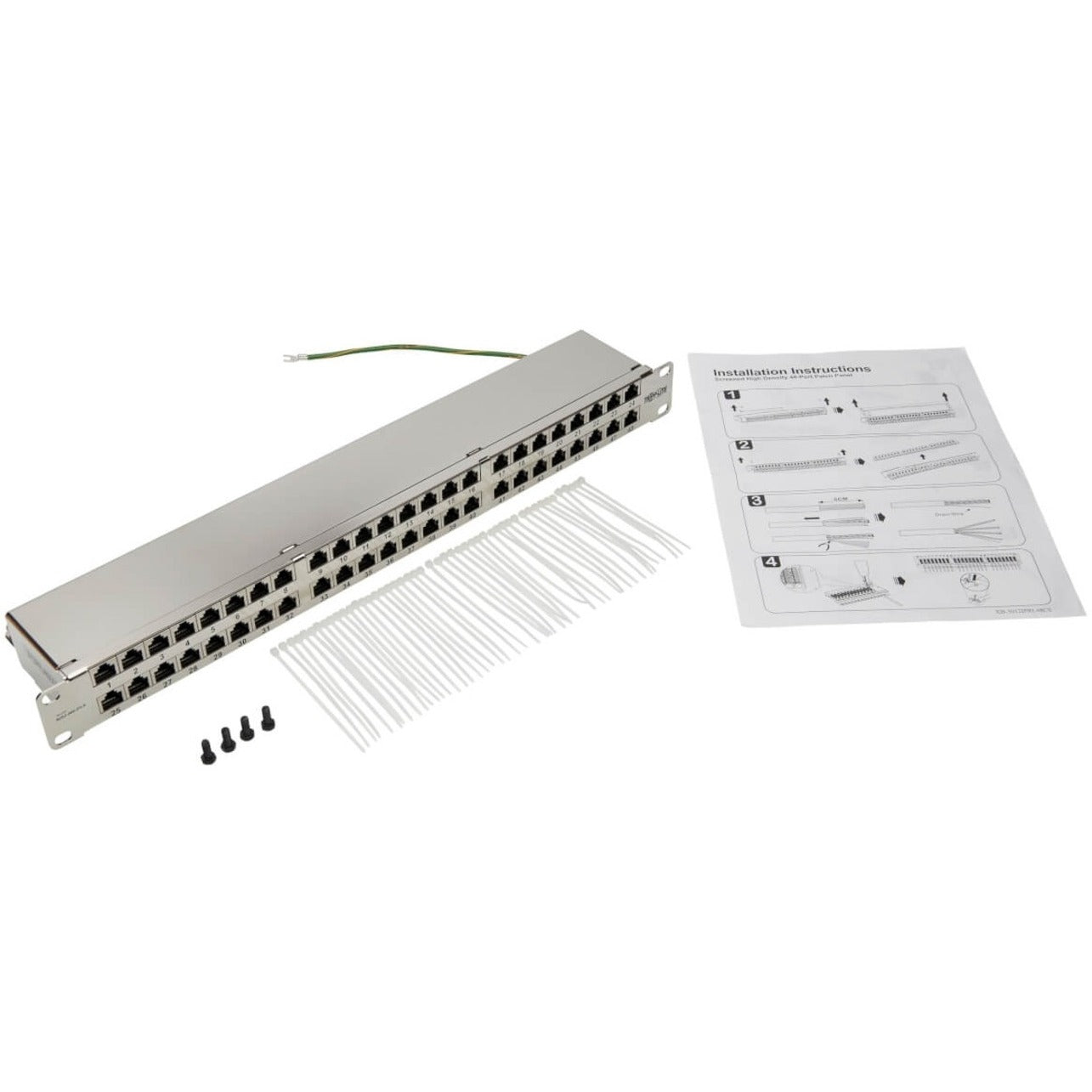 Full package view of TAA-compliant patch panel with installation accessories and documentation-alternate-image6