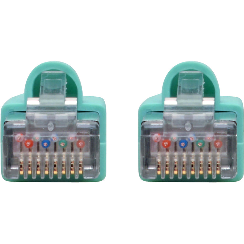 Detailed view of RJ45 connector pins showing gold-plated contacts and wiring configuration