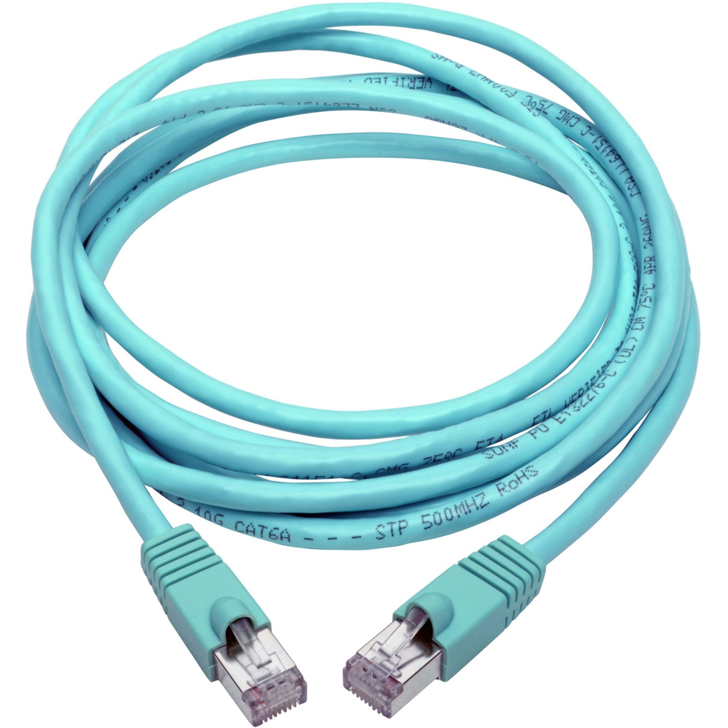 Full-length view of aqua Cat6a network cable showing flexibility and quality construction-alternate-image2