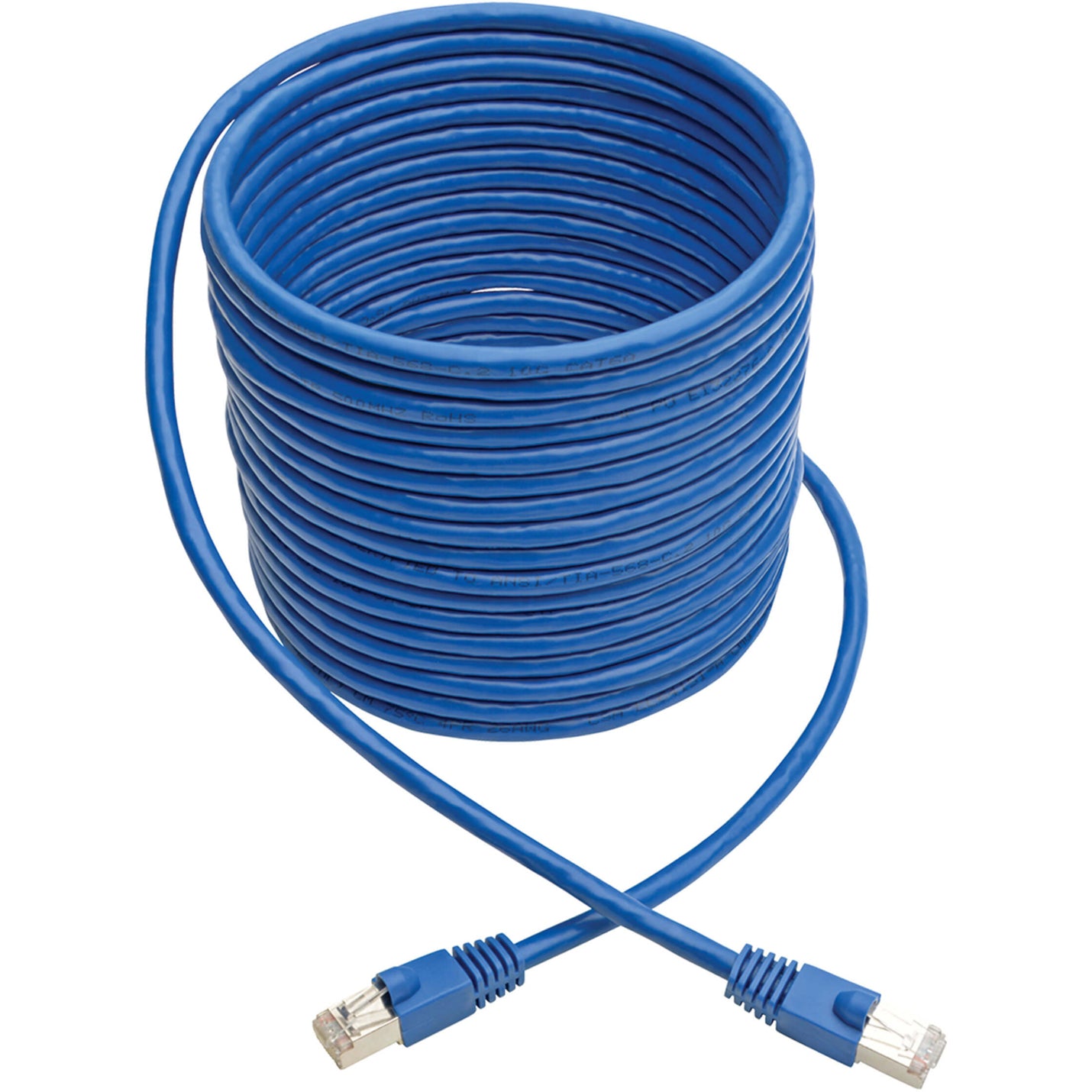 Coiled blue Cat6a network cable showing flexibility and length with RJ45 connectors-alternate-image2