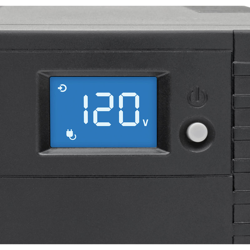 LCD display showing 120V input voltage reading on OMNI700LCDT UPS