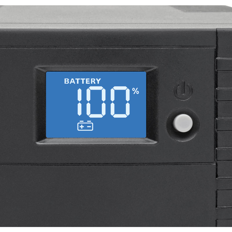 LCD display showing 100% battery level indicator on OMNI700LCDT UPS