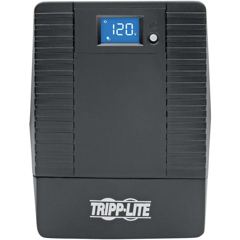 Front view of Tripp Lite OMNI700LCDT UPS showing ventilation design and LCD screen