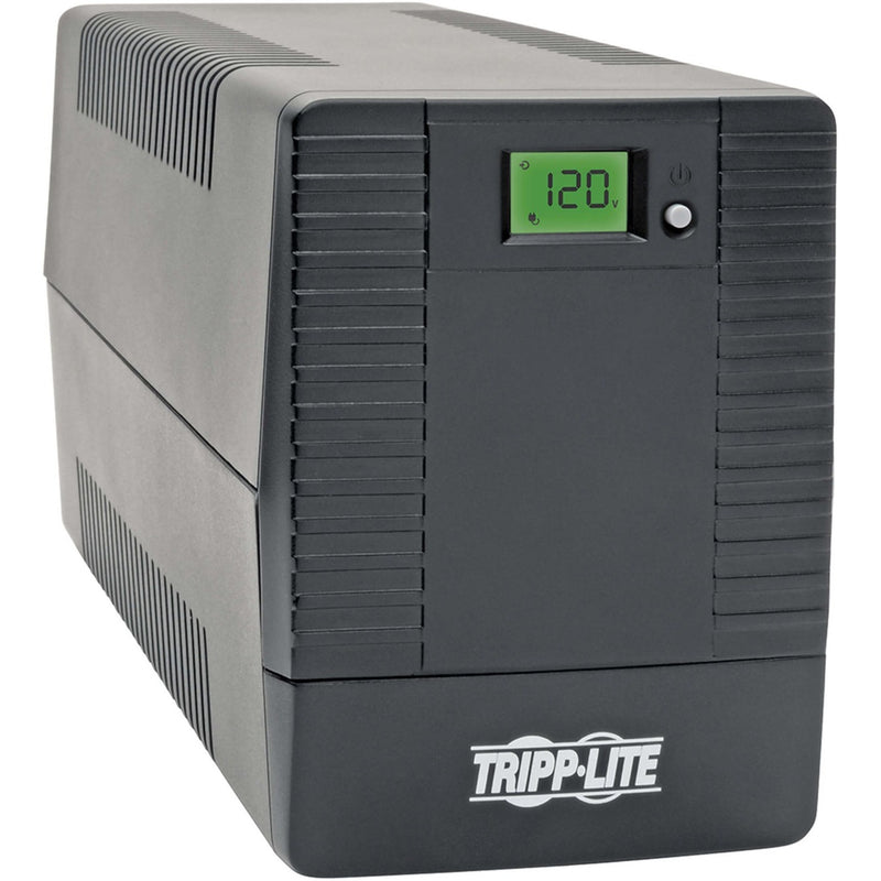 Tripp Lite OMNISMART500TU UPS system showing LCD display with 120V reading and ventilated housing design