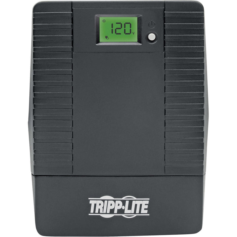 Front view of Tripp Lite OMNISMART500TU UPS showing ventilation design and LCD interface