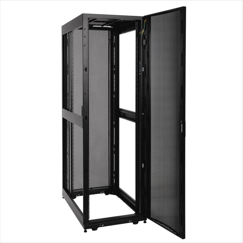 Full view of server rack with door open showing complete access