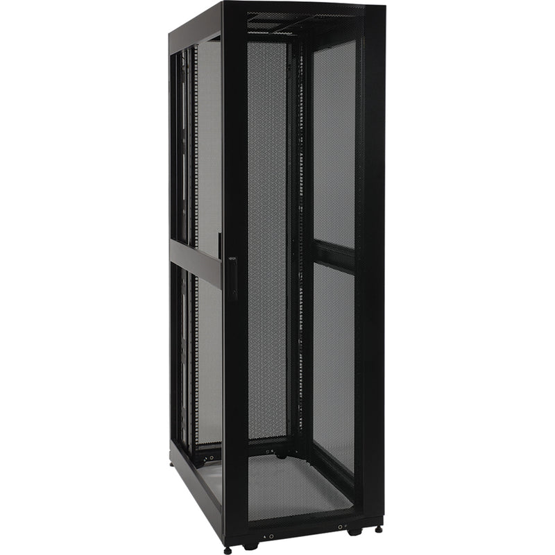 Full view of server rack with doors open showing access features