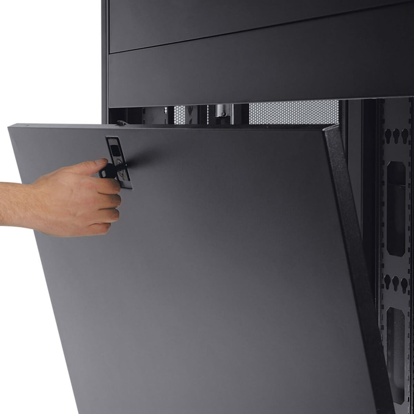 Demonstration of side panel quick-release mechanism on server rack-alternate-image3