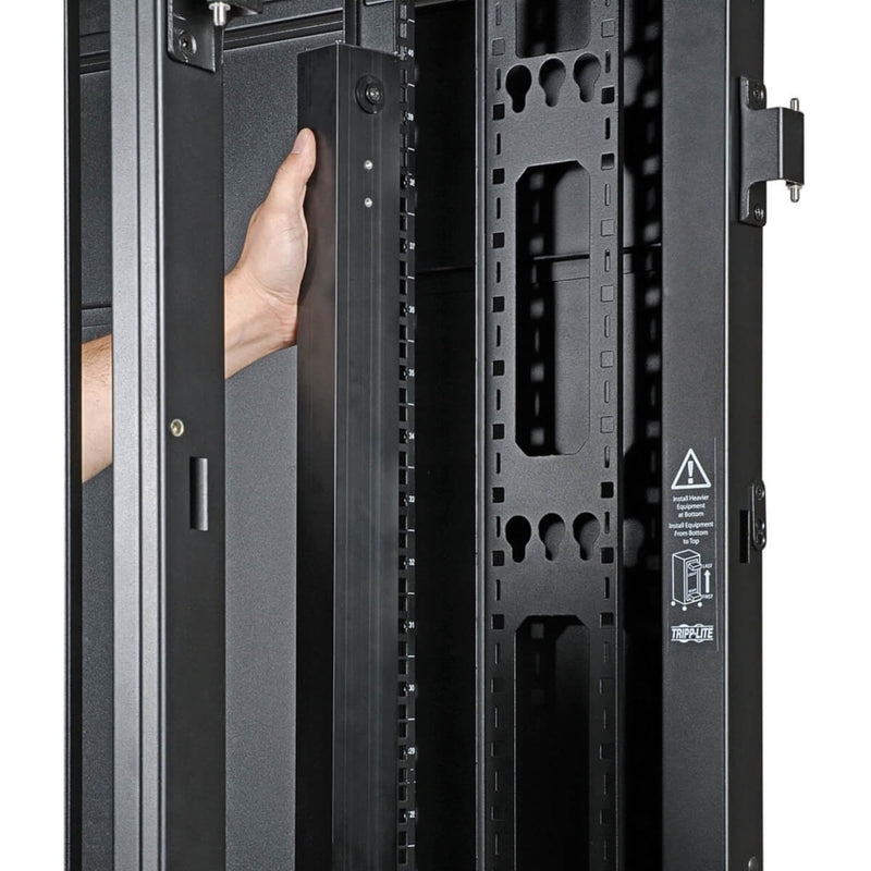 Demonstration of toolless mounting system for rack equipment