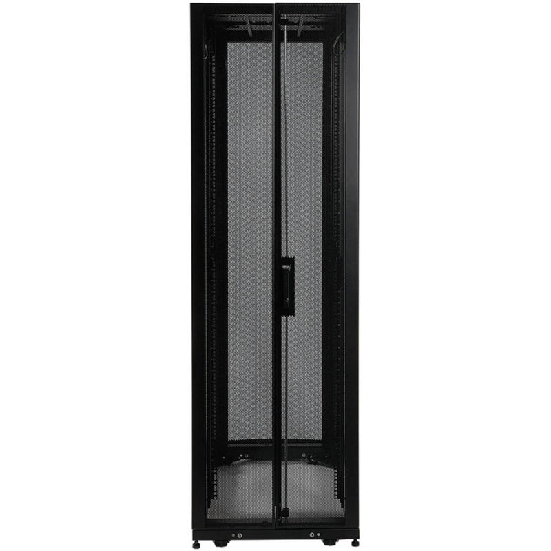 Front view of server cabinet showing perforated mesh door design