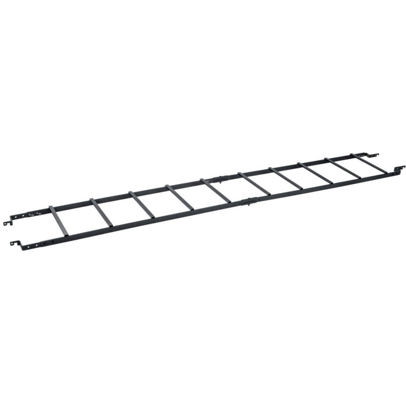 Black metal cable ladder system with parallel support bars spanning 10 feet in length