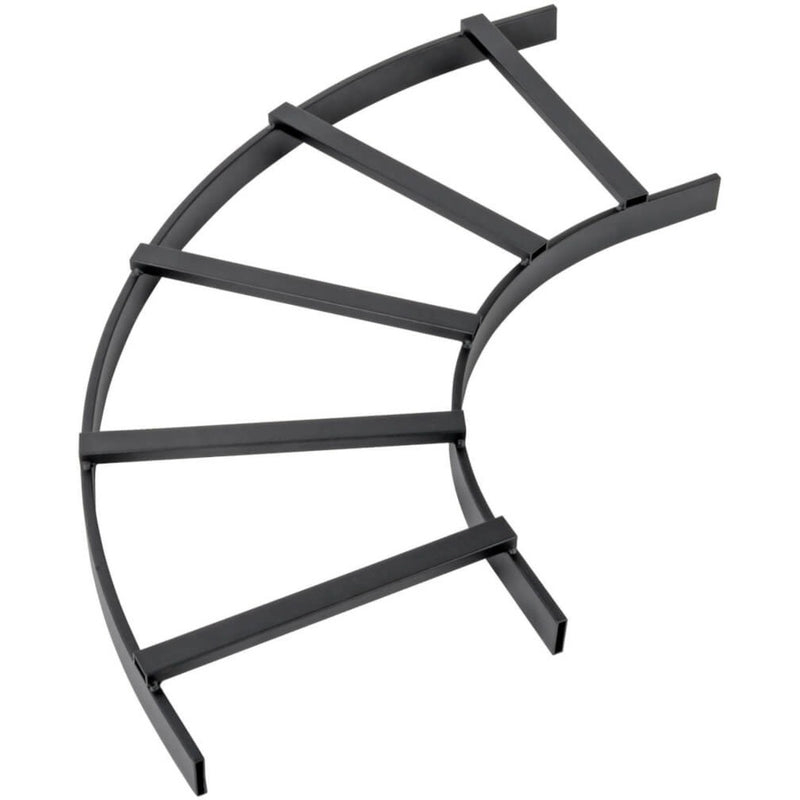 Black steel cable ladder runway E-bend showing 90-degree curved structure with multiple support bars