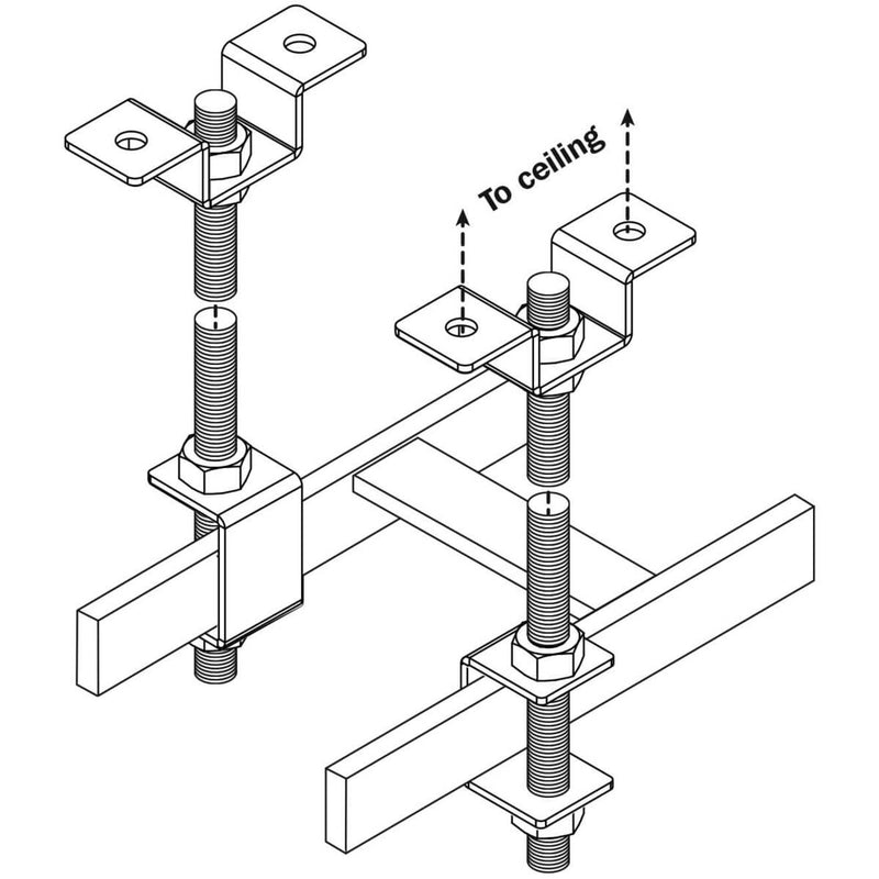 Technical schematic showing detailed mounting system installation