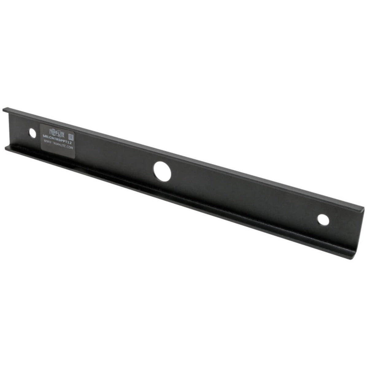 Black steel center support bracket with three mounting holes for cable ladder ceiling installation-alternate-image1