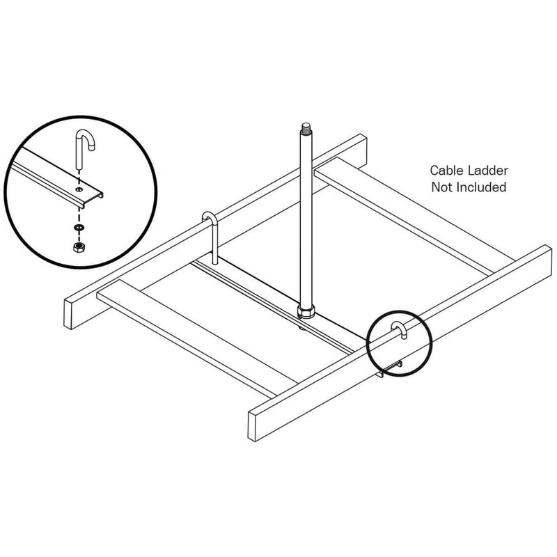 Technical diagram showing center support bracket installation with cable ladder system