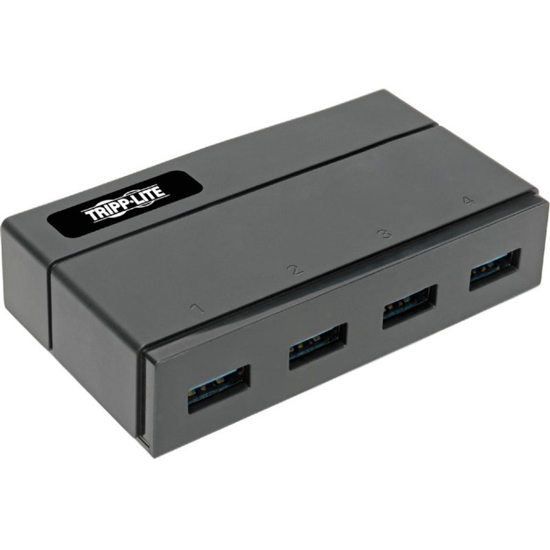 Tripp Lite 4-port USB 3.0 hub shown from front angle displaying all four USB ports