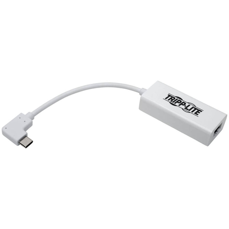 Side profile of Tripp Lite ethernet adapter showing sleek white design