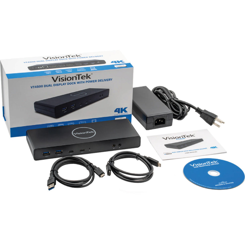 VisionTek 901250 VT4500 Station d'accueil double affichage 4K USB / USB-C avec alimentation Compatible avec MacBook Surface Pro et plus