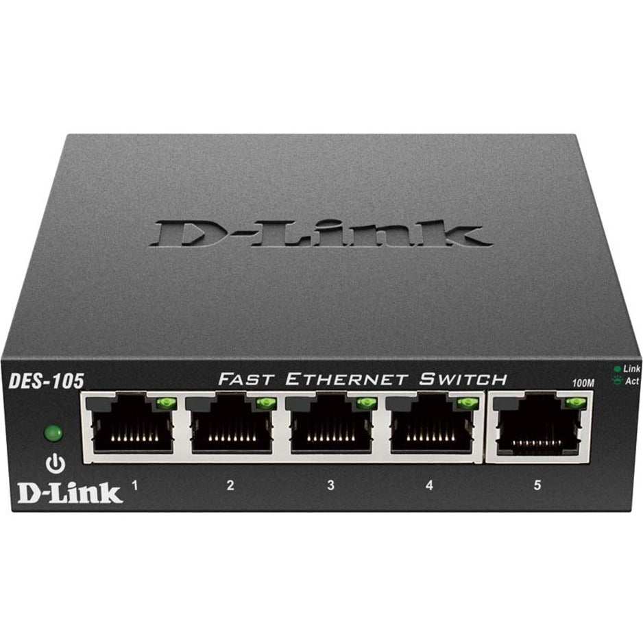 D-Link DES-105 5-Port 10/100 Desktop Switch, Metal Casing, Non-blocking / Wire Speed Architecture, Nway Auto Negotiation, No Fan - Quiet Operation, Small Footprint, True Plug & Play