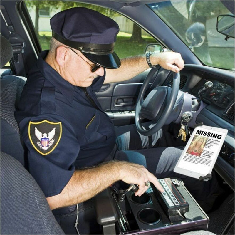 Emergency vehicle tablet mount setup showing accessibility features