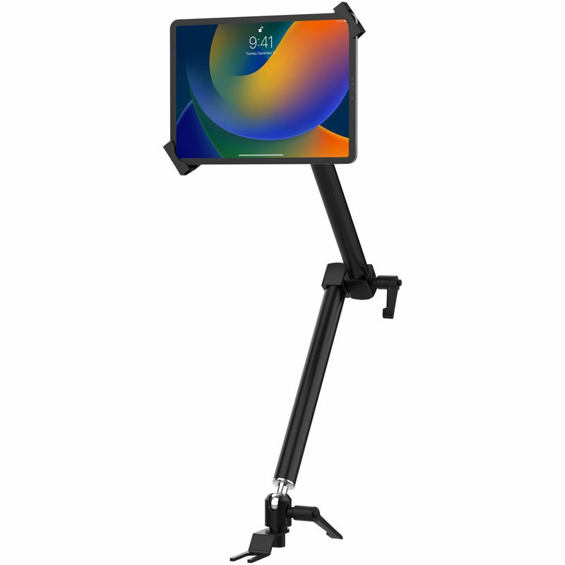 CTA Digital vehicle tablet mount showing extended aluminum arm and secure tablet grip system