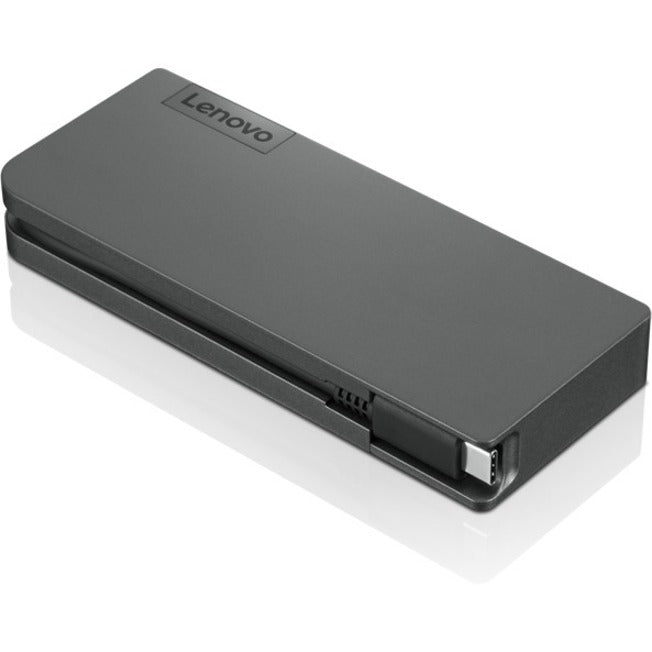 Lenovo USB-C Travel Hub shown in dark grey with USB-C connector visible