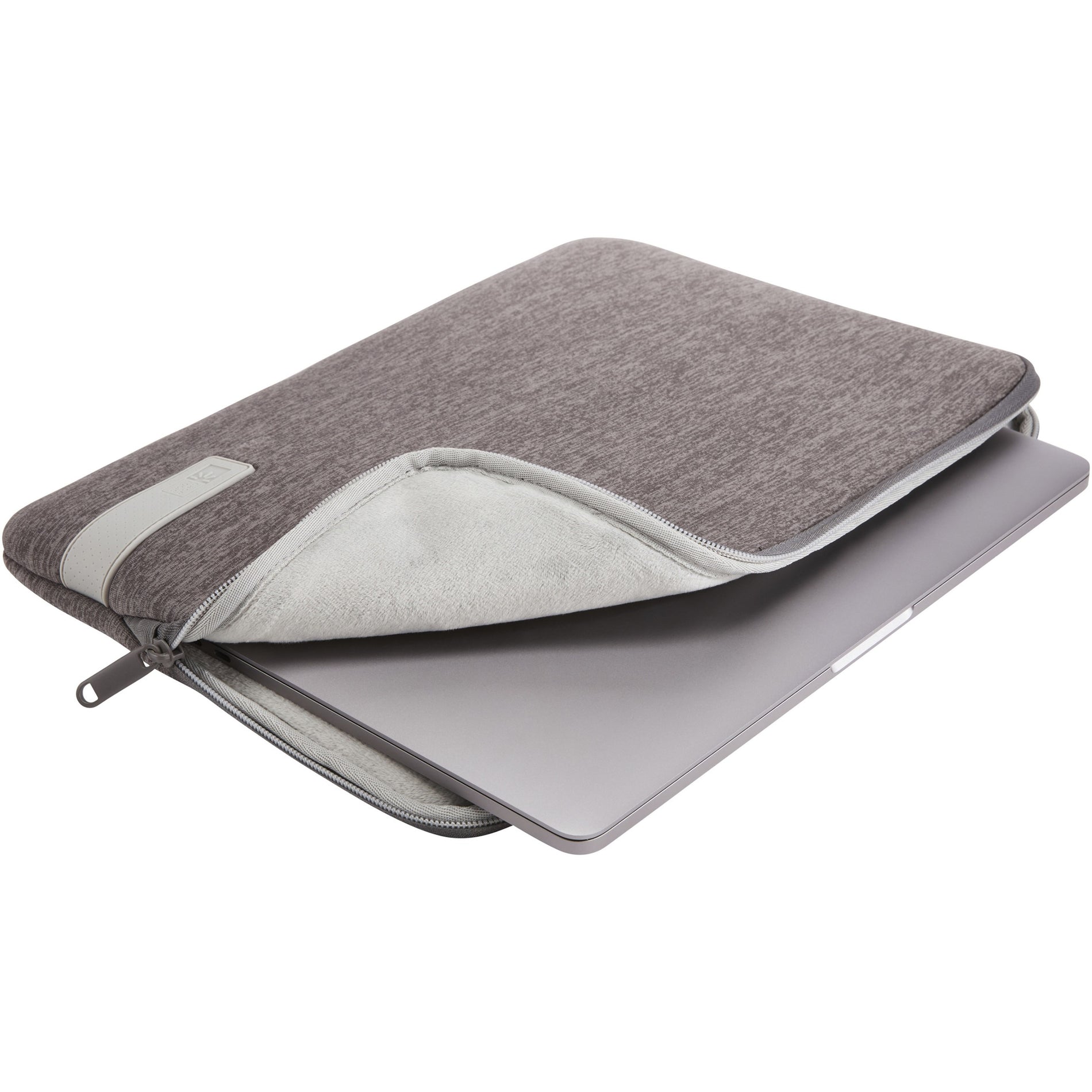 Open view of MacBook sleeve showing plush interior and laptop insertion-alternate-image4