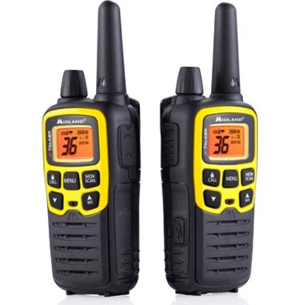 Front view of two Midland T61VP3 X-TALKER two-way radios showing LCD displays and control interfaces-alternate-image1